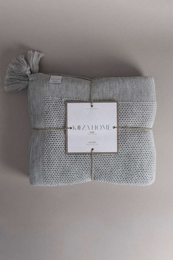 Miel Gri Kenarı Ponponlu Tek Kişilik Battaniye 160x220 37106
