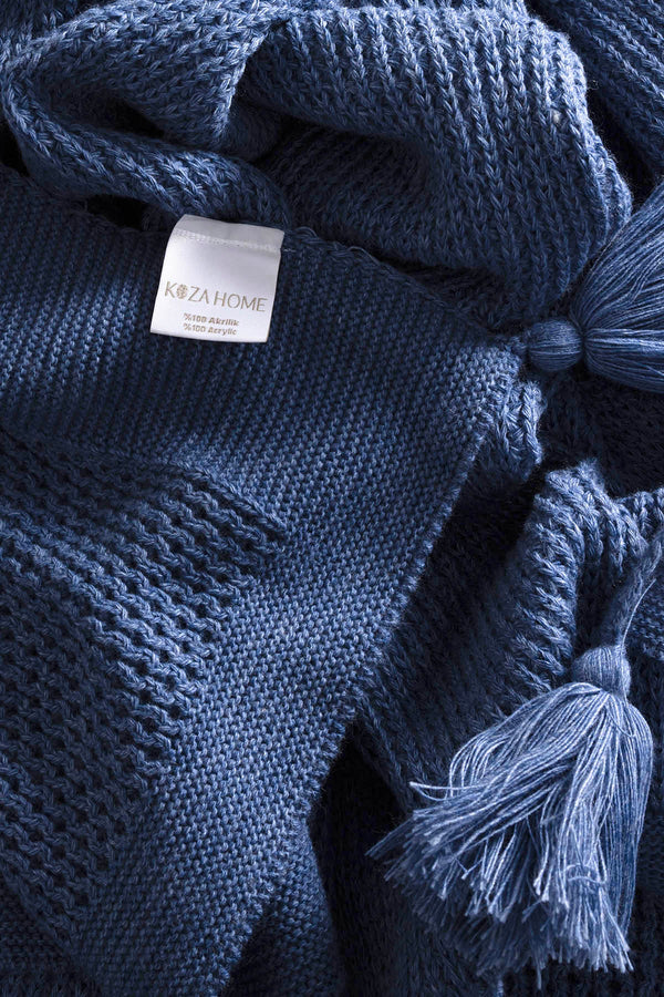 Miel İndigo Kenarı Ponponlu Çift Kişilik Battaniye 200x220 37115