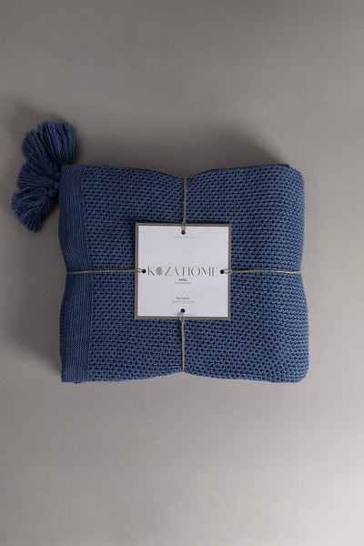 Miel İndigo Kenarı Ponponlu Tek Kişilik Battaniye 160x220 37116