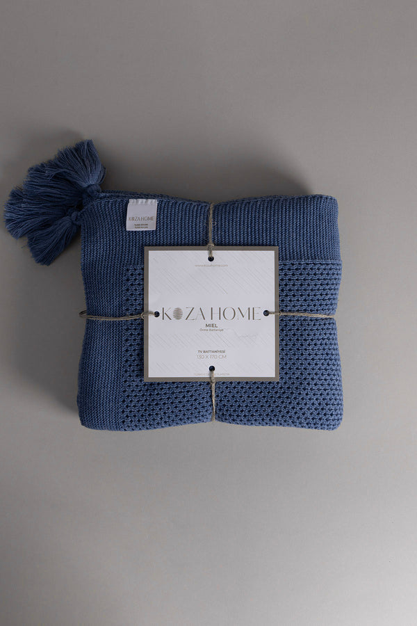 Miel İndigo Kenarı Ponponlu Tv Battaniyesi 130x170 37117