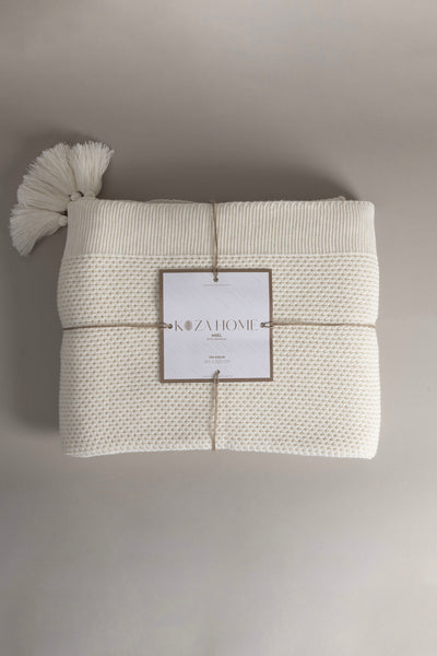 Miel Krem Tek Kişilik Kenarı Ponponlu Battaniye 160 x 220 37101