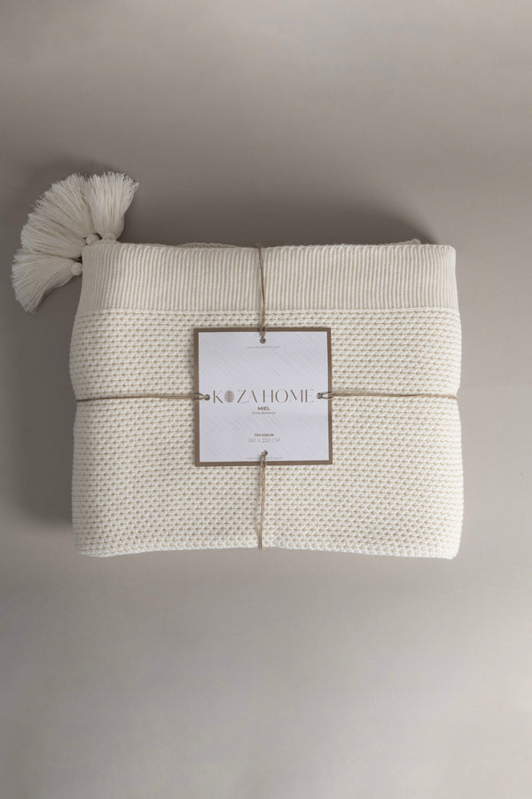 Miel Krem Tek Kişilik Kenarı Ponponlu Battaniye 160 x 220 37101