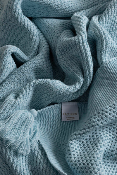 Miel Mavi Kenarı Ponponlu Tek Kişilik Battaniye 160x220 37121