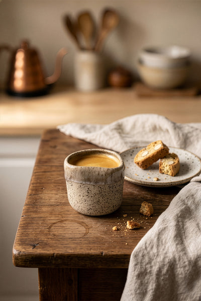 Must Bej/Beyaz El Yapımı 2 Li Kahve Fincanı 8638