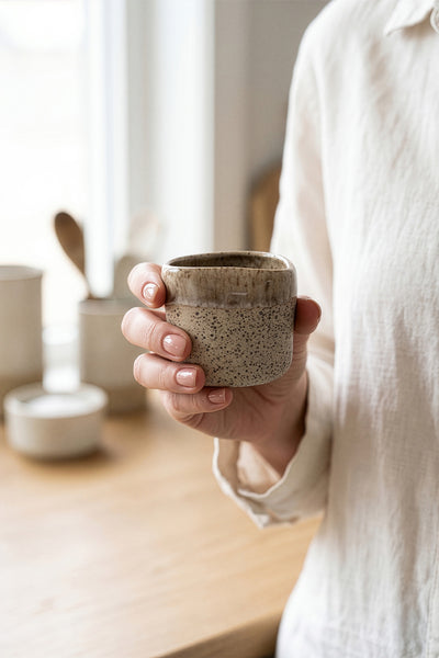 Must Bej/Beyaz El Yapımı 2 Li Kahve Fincanı 8638