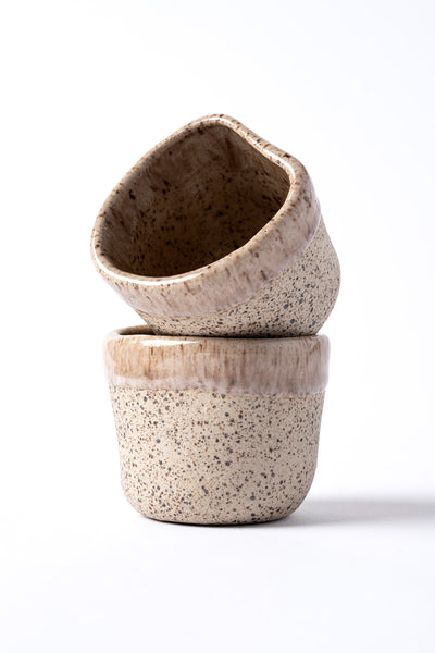 Must Bej/Beyaz El Yapımı 2 Li Kahve Fincanı 8638