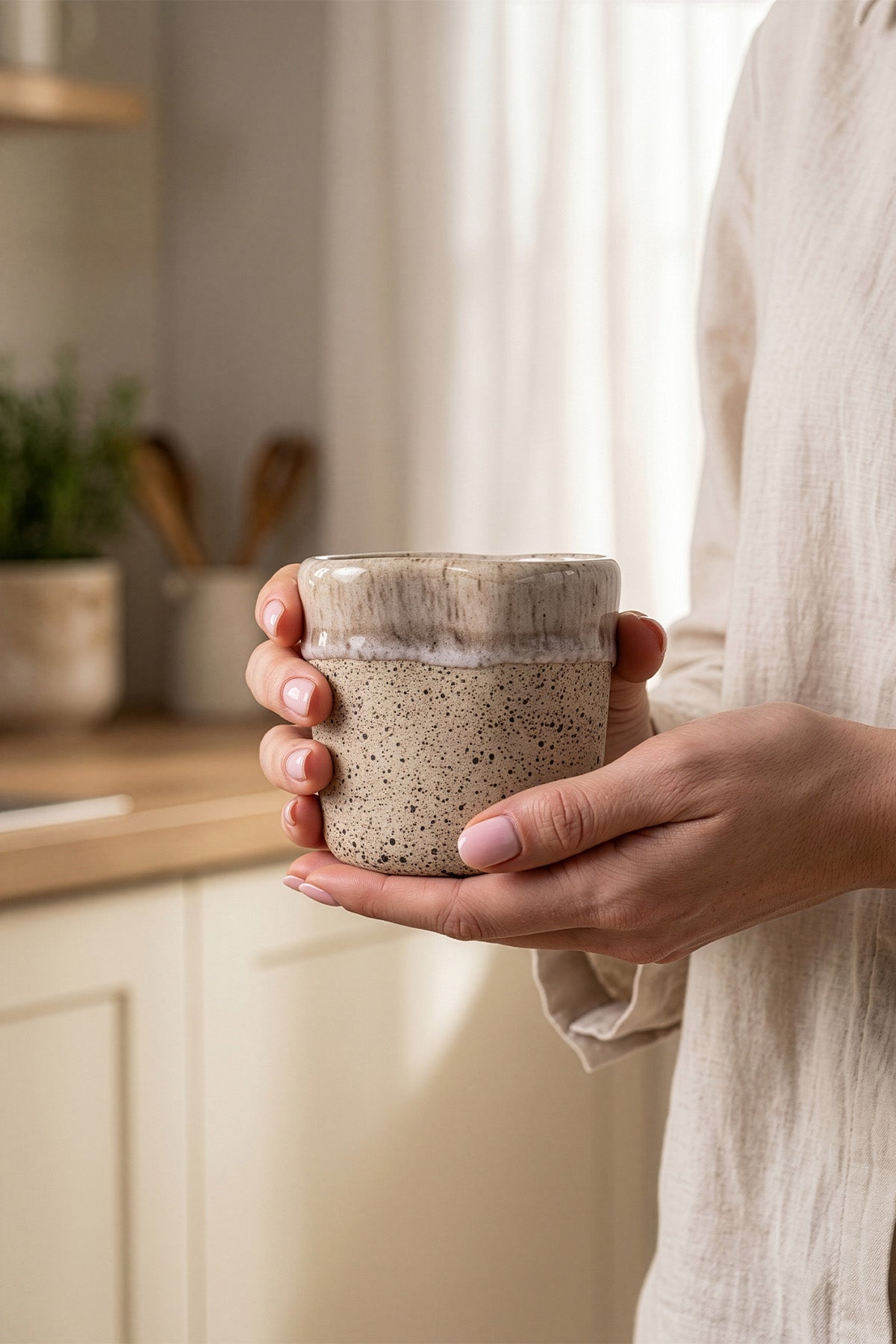Must Bej/Beyaz El Yapımı 2 Li Mug 8639
