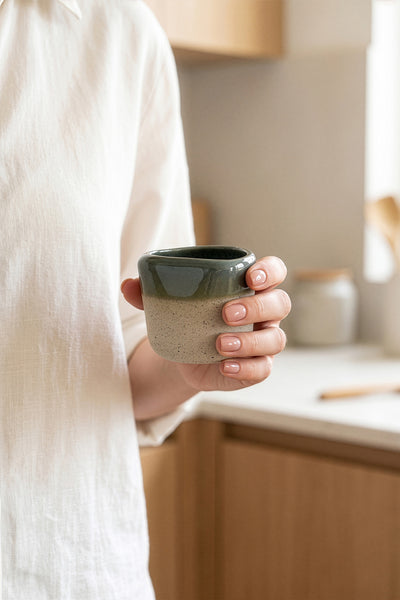 Must Bej/Mavi Beyaz El Yapımı 2 Li Kahve Fincanı 8633