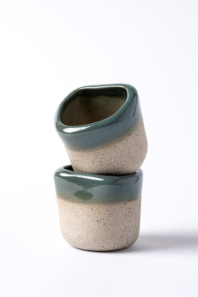 Must Bej/Mavi Beyaz El Yapımı 2 Li Kahve Fincanı 8633