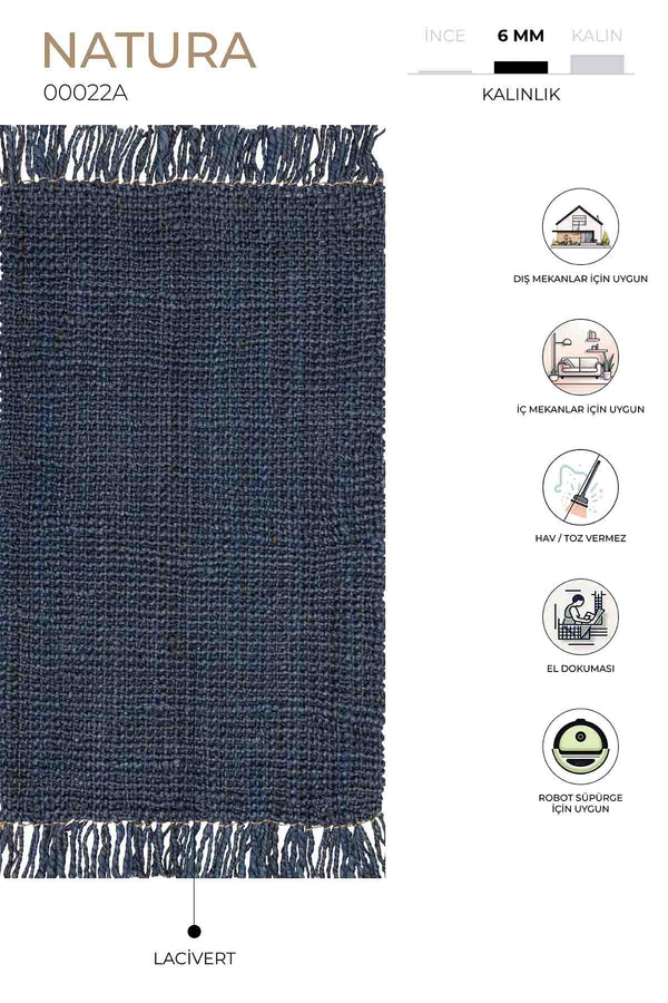 Natura Jüt Lacivert El Dokuma Halı 00022A
