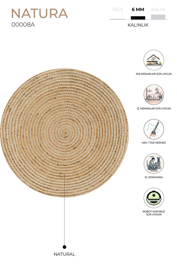 Natura Natural Jüt Yuvarlak Halı 00008A