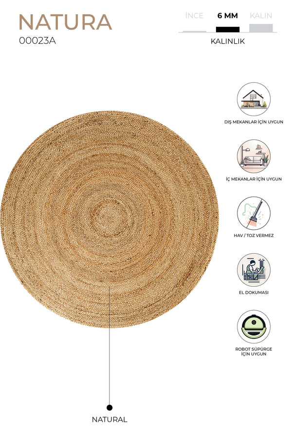 Natura Natural Jüt Yuvarlak Halı 00023A