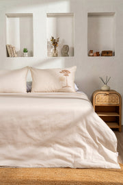 Palm Bej Çift Kişilk Nakışlı Keten Nevresim Takımı 2503