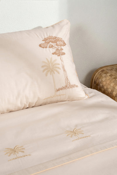 Palm Bej Çift Kişilk Nakışlı Keten Nevresim Takımı 2503