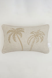 Pure Bej Palmiye Detaylı Dekoratif Boncuk Elyaf İç Dolgulu Kırlent 30X50 4842