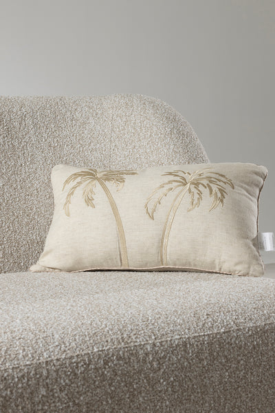 Pure Bej Palmiye Detaylı Dekoratif Boncuk Elyaf İç Dolgulu Kırlent 30X50 4842