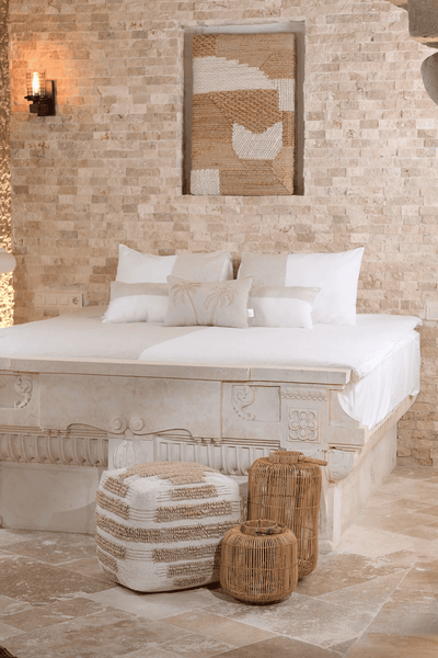 Pure Çizgi Detaylı Krem Natürel Puf 40X40 4275