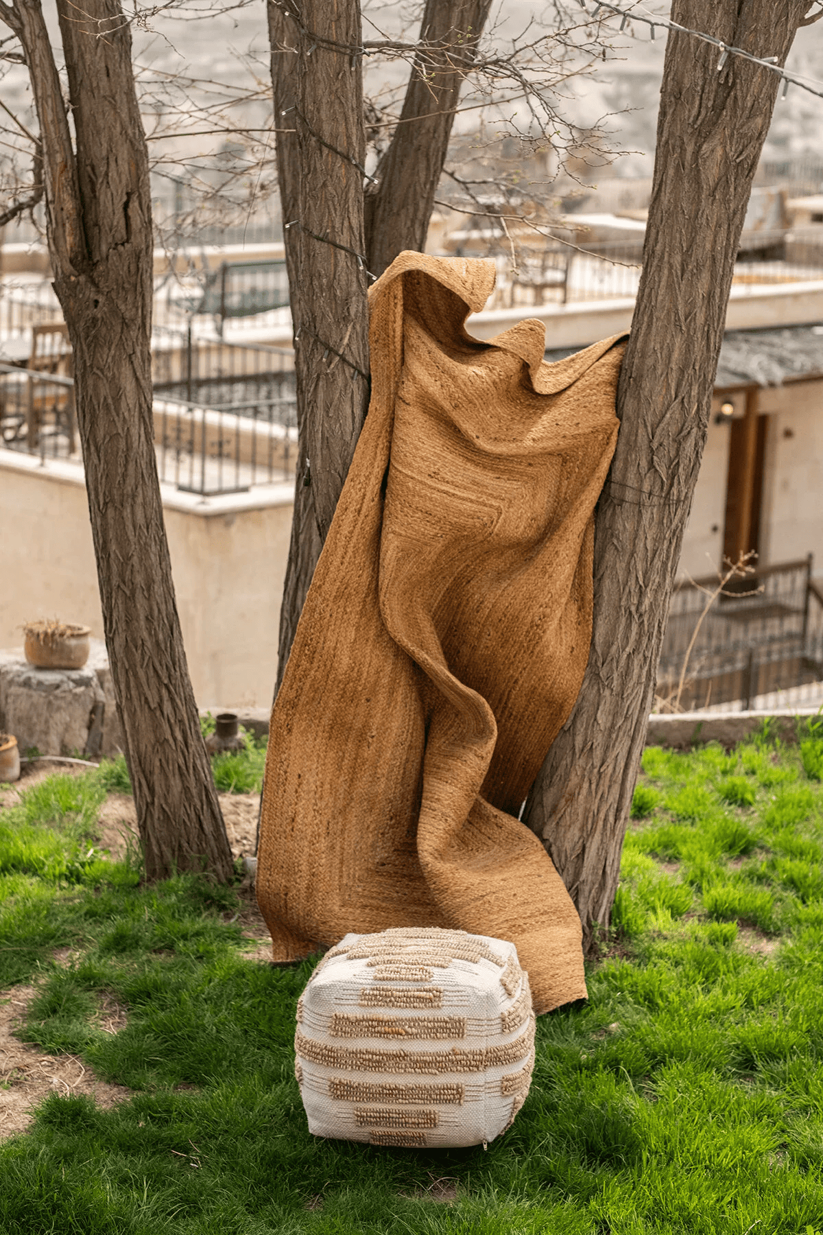 Pure Çizgi Detaylı Krem Natürel Puf 40X40 4275