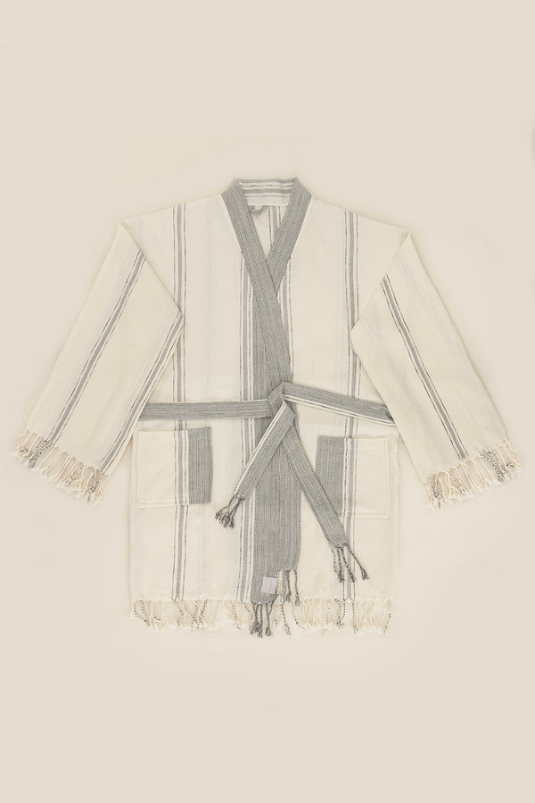Raw Pamuk Yarasa Kol Natural Çizgili Kimono S-M 1516A