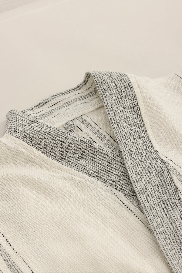 Raw Pamuk Yarasa Kol Natural Çizgili Kimono S-M 1516A