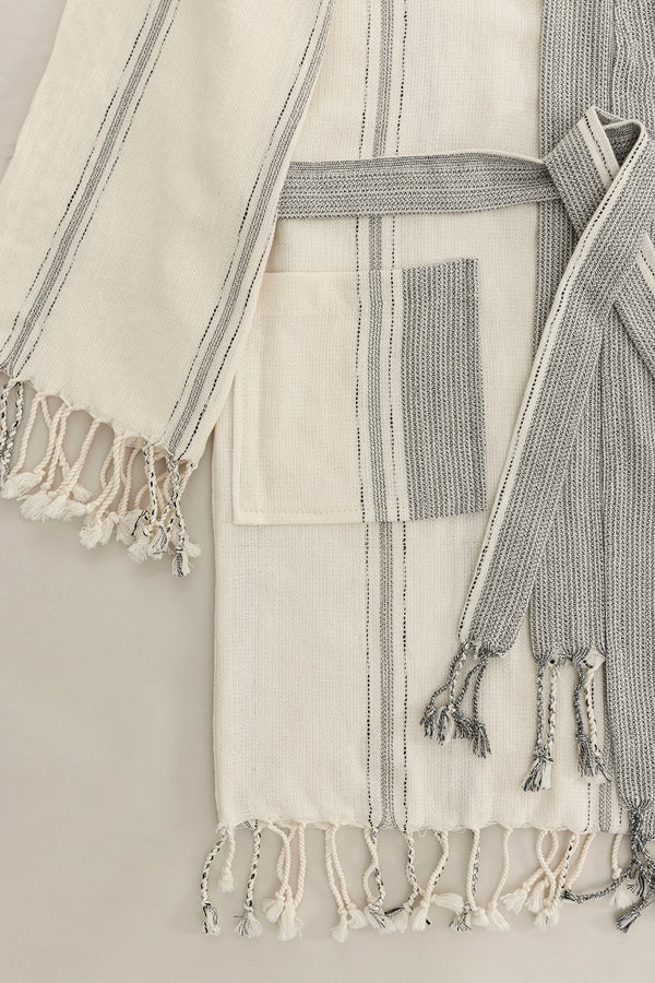 Raw Pamuk Yarasa Kol Natural Çizgili Kimono S-M 1516A