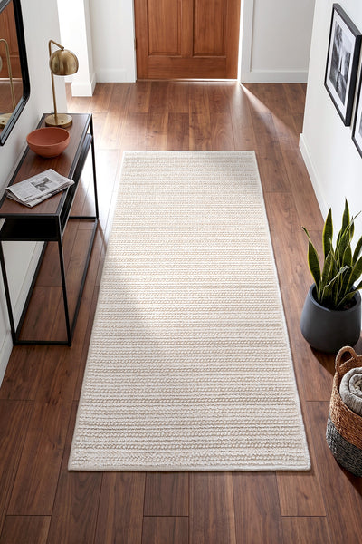 Retro Plain Krem Düz Dokuma Yolluk A3190Y