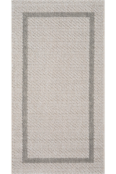 Retro Plain Krem Gri Bordürlü Yolluk A3234Y