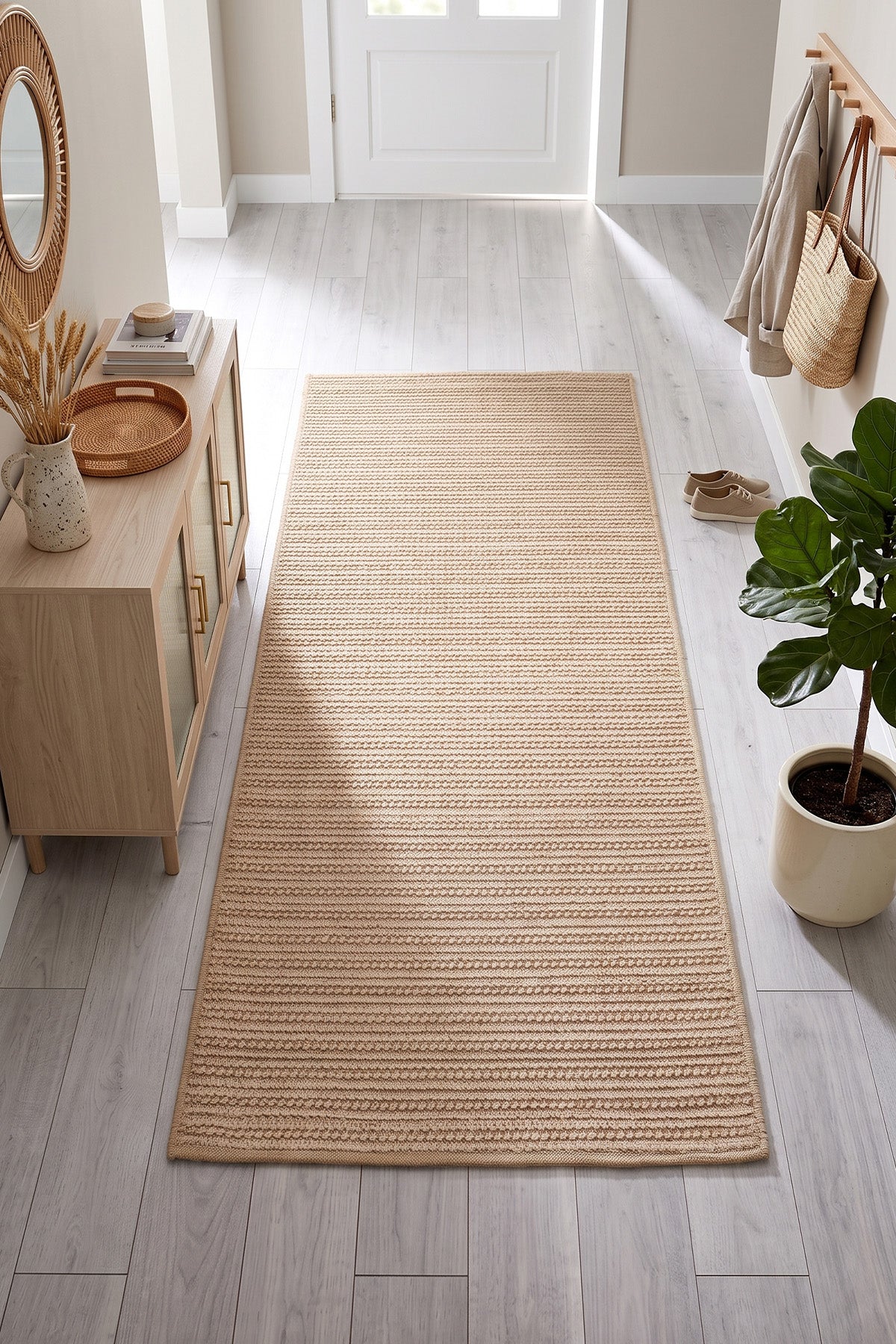 Retro Plain Natural Düz Dokuma Yolluk A3190Y