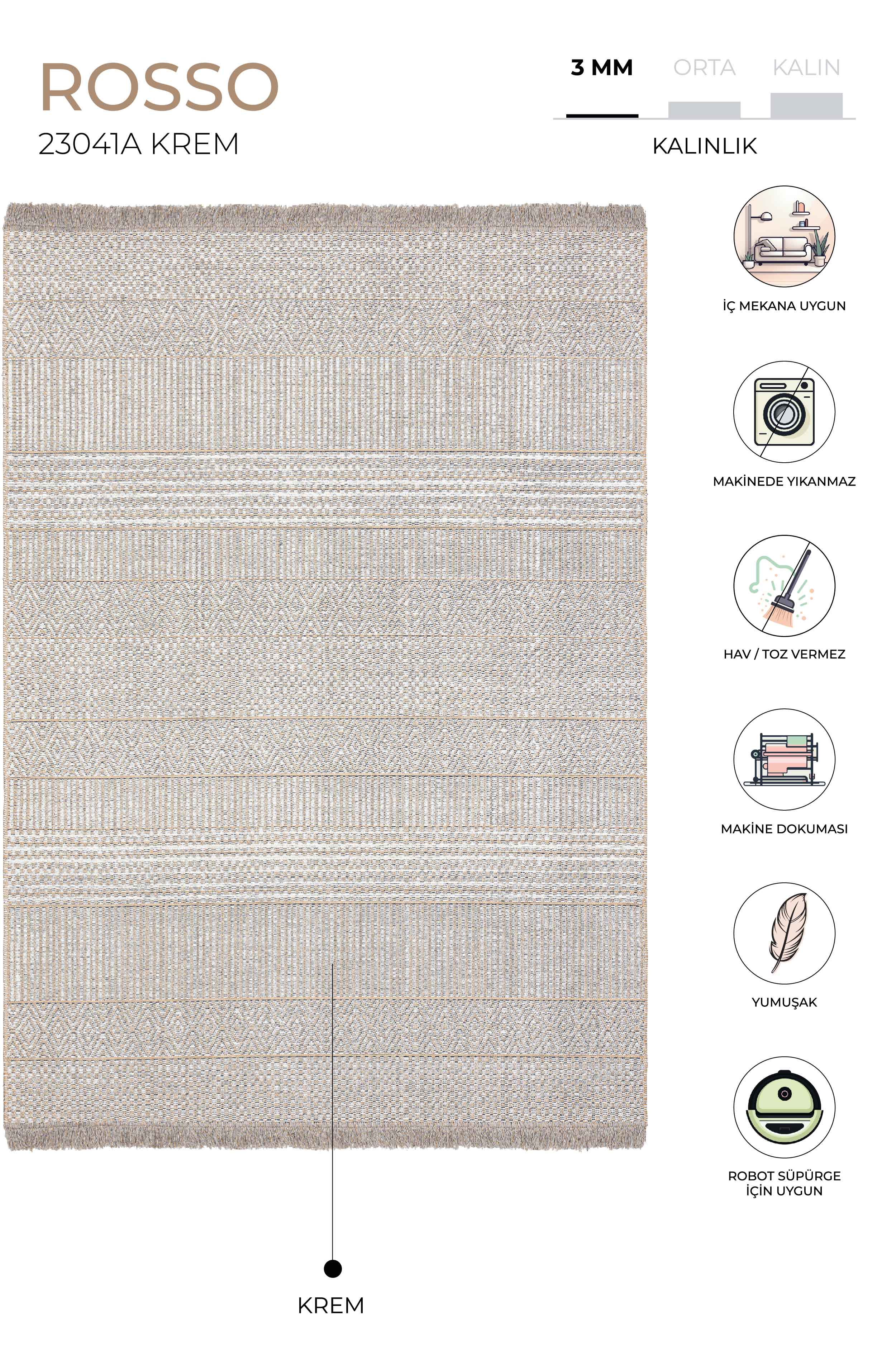 Rosso Krem Dokuma Sisal Halı Jüt Halı Kilim Salon Oturma Odası Yatak Odası Koridor Halısı 23041A