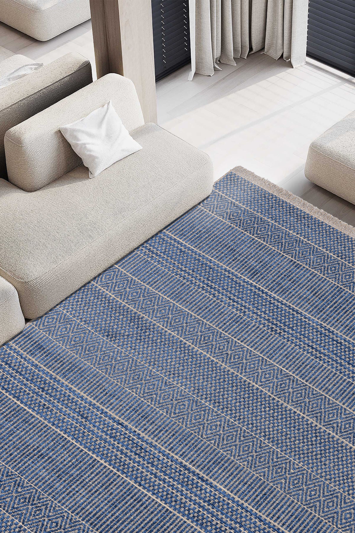 Rosso Lacivert Dokuma Sisal Halı Jüt Halı Kilim Salon Oturma Odası Yatak Odası Koridor Halısı 23041A