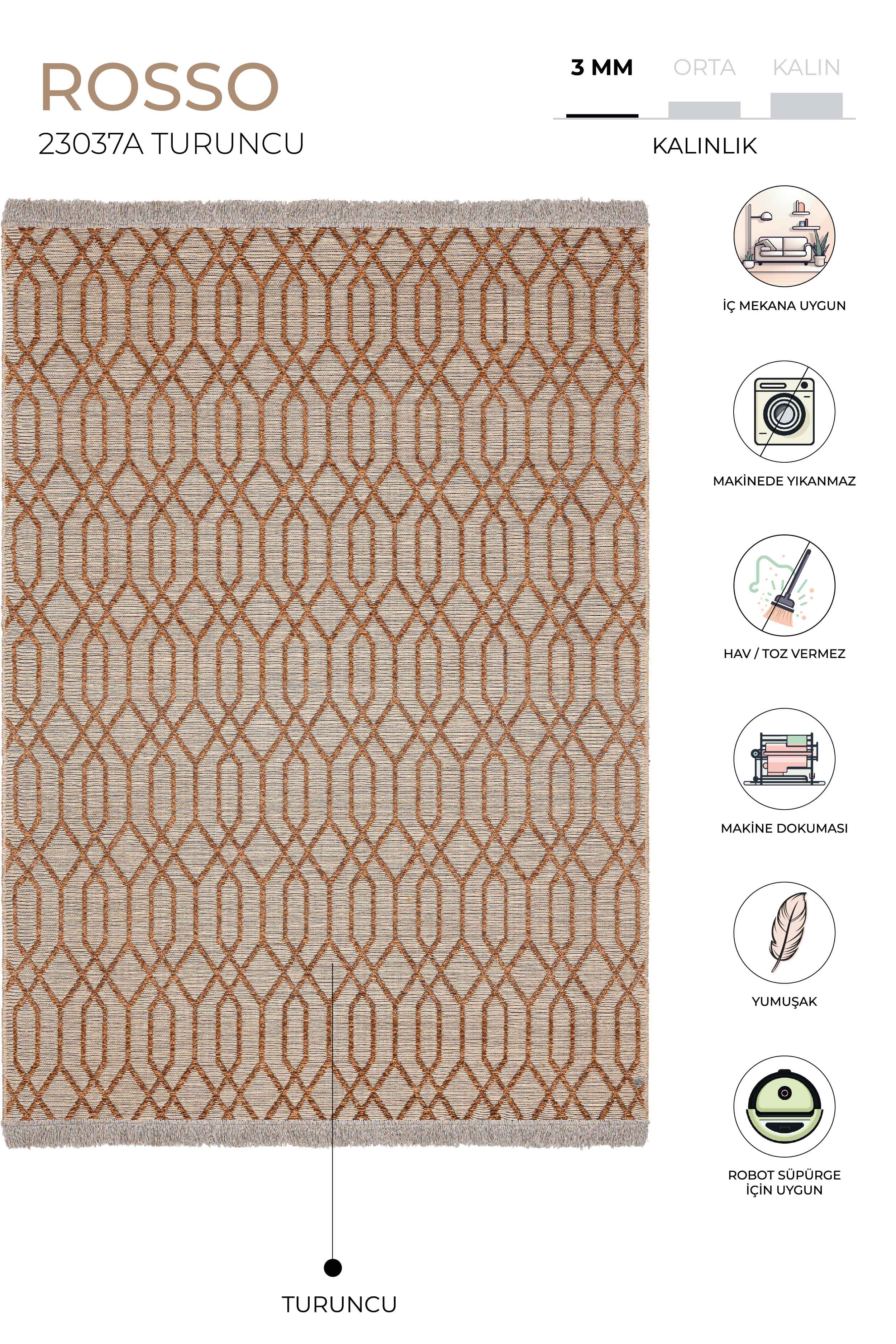 Rosso Turuncu Dokuma Sisal Halı Jüt Halı Kilim Salon Oturma Odası Yatak Odası Koridor Makine 23037A