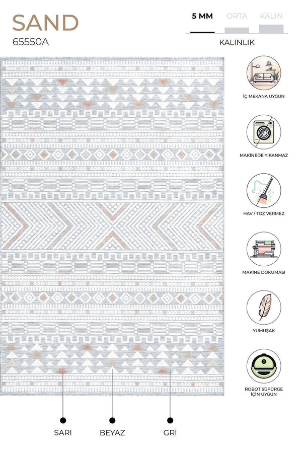 Sand Gri Sarı Temizlenebilir Halı 65550A
