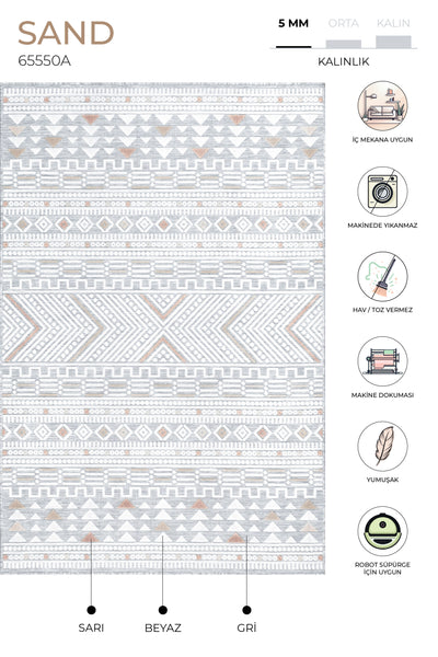 Sand Gri Sarı Temizlenebilir Halı 65550A