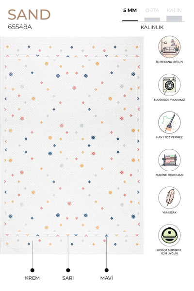 Sand Krem Multi Temizlenebilir Halı 65548A