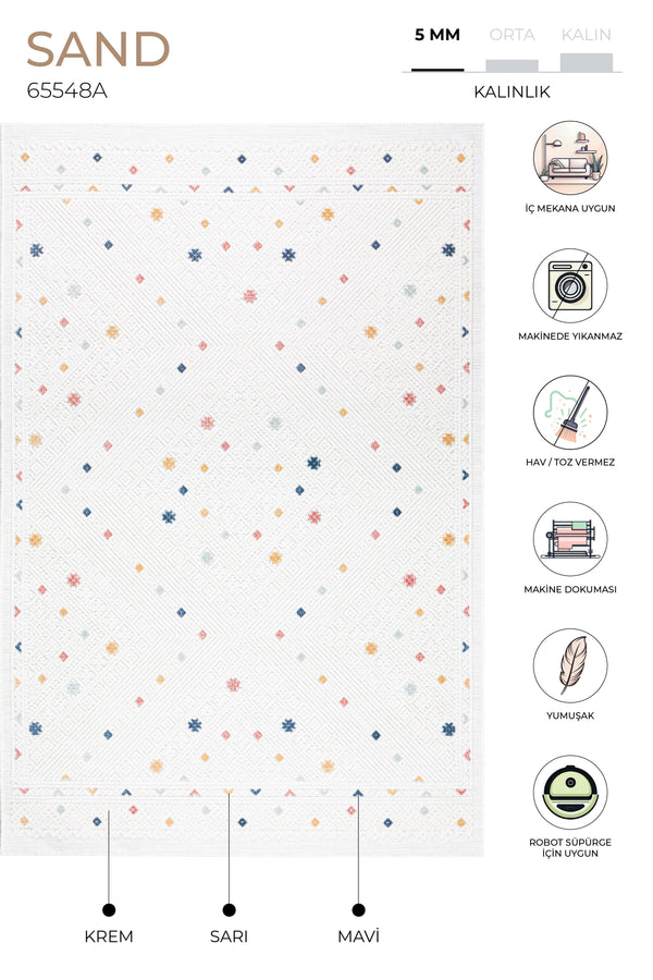 Sand Krem Multi Temizlenebilir Halı 65548A