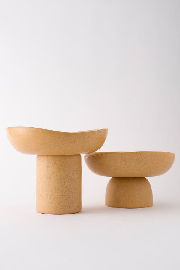 Sateen Mat Bej Ayaklı El Yapımı Büyük Sunum Kasesi 8615