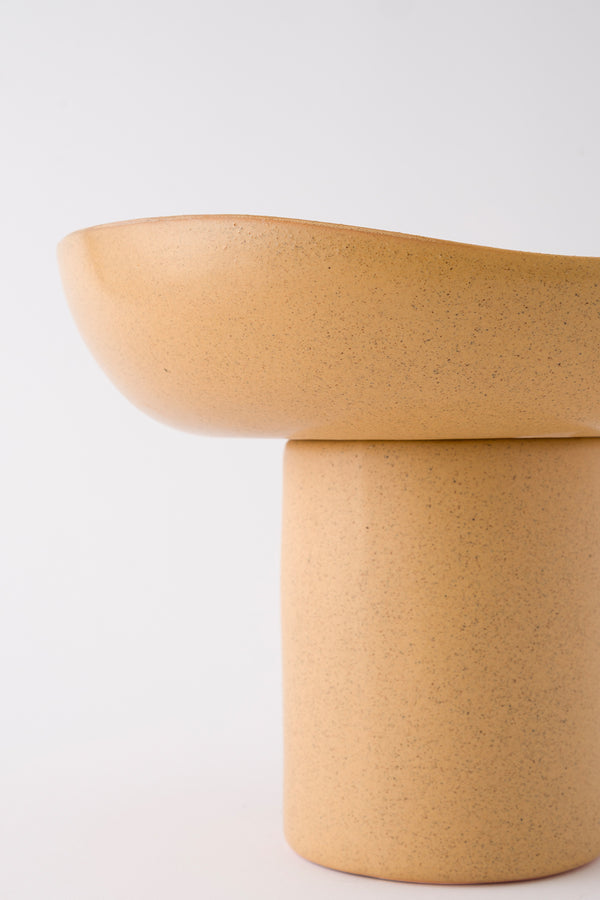 Sateen Mat Bej Ayaklı El Yapımı Büyük Sunum Kasesi 8615