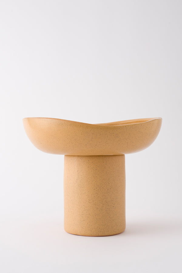 Sateen Mat Bej Ayaklı El Yapımı Büyük Sunum Kasesi 8615