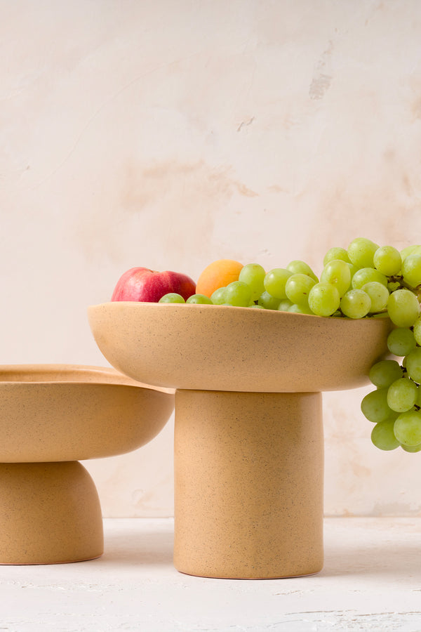 Sateen Mat Bej Ayaklı El Yapımı Büyük Sunum Kasesi 8615