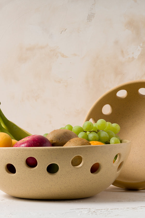 Sateen Mat Bej El Yapımı Oval Büyük Kase 8607