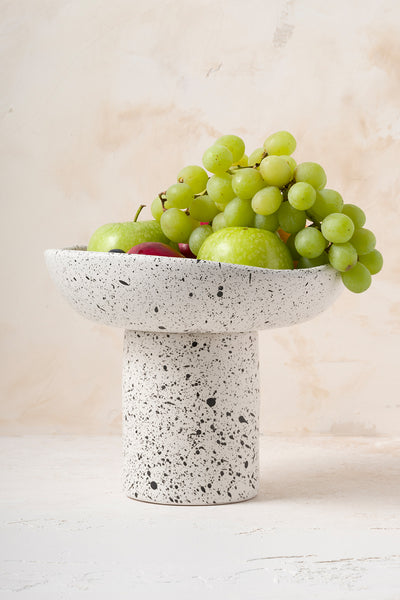 Sateen Mat Beyaz Kırçıllı Ayaklı El Yapımı Büyük Sunum Kasesi 8616