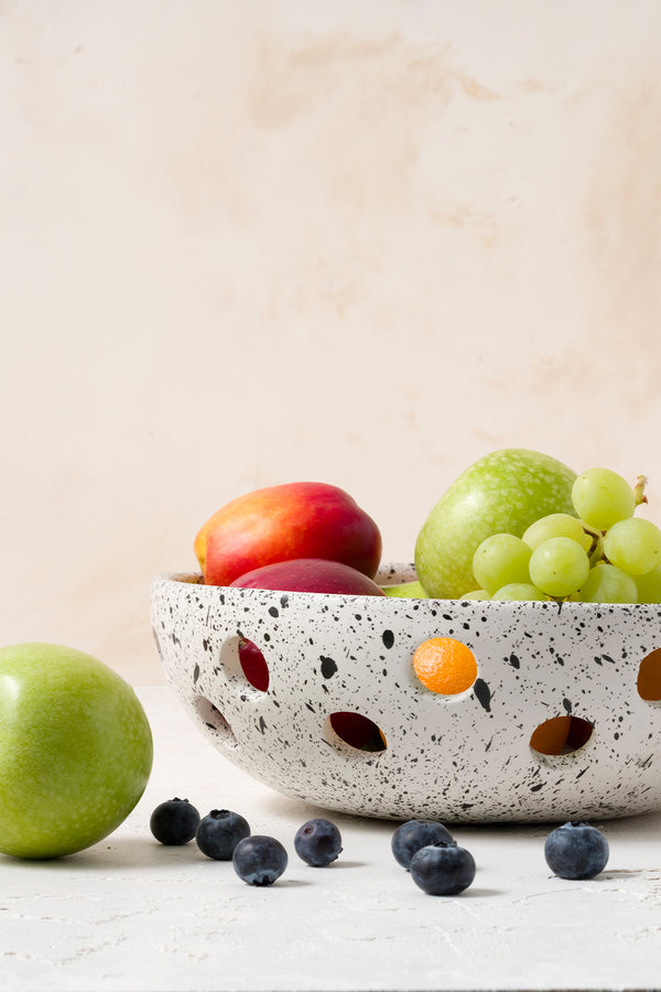 Sateen Mat Beyaz Kırçıllı El Yapımı Oval Büyük Kase 8608