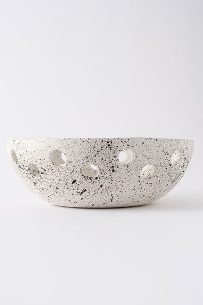 Sateen Mat Beyaz Kırçıllı El Yapımı Oval Büyük Kase 8608