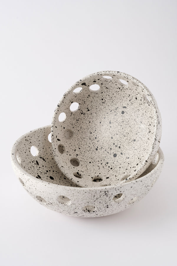 Sateen Mat Beyaz Kırçıllı El Yapımı Oval Büyük Kase 8608