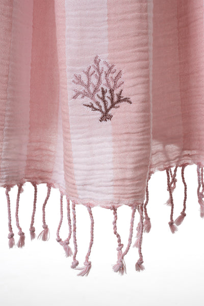 Sealıne Pembe Müslin Nakışlı Peştamal 90X170 2544