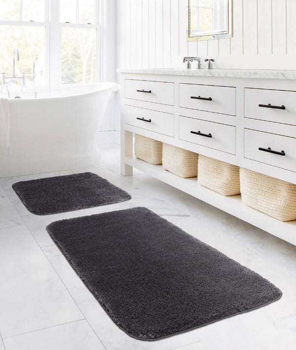 Segura Peluş Antrasit Kaydırmaz Taban 2'li Banyo Paspası 60 x 100 - 50 x 60