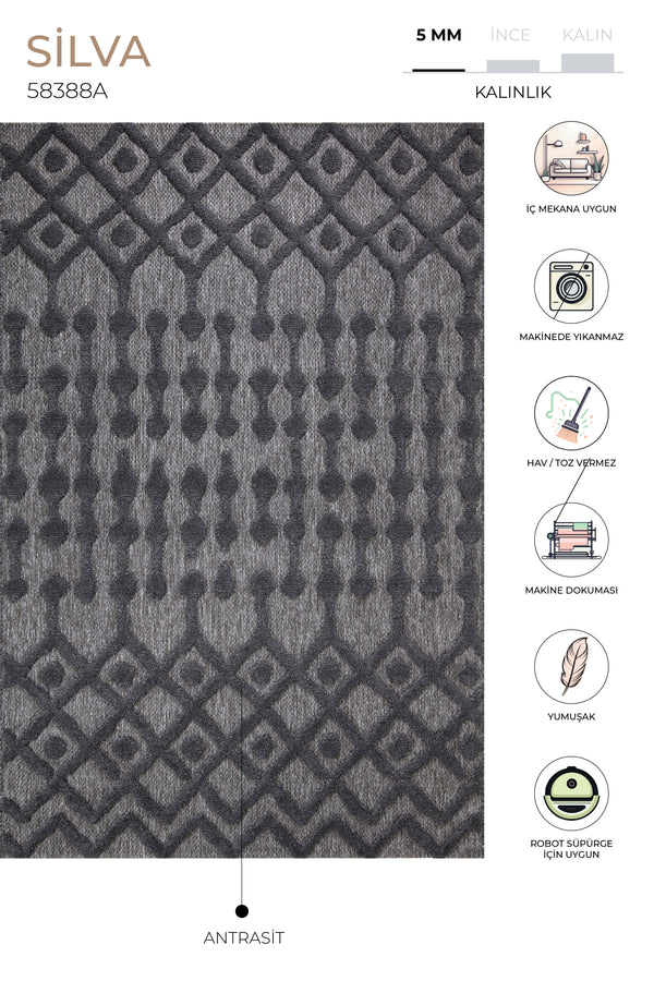 Silva Antrasit Temizlenebilir Halı 58388A
