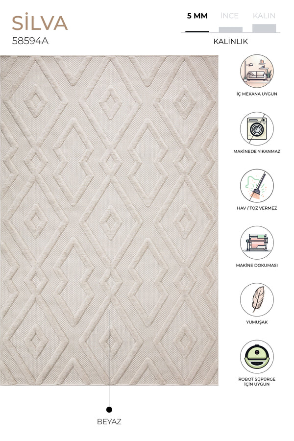 Silva Beyaz Temizlenebilir Halı 58594A