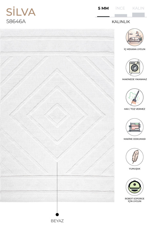 Silva Beyaz Temizlenebilir Halı 58646A