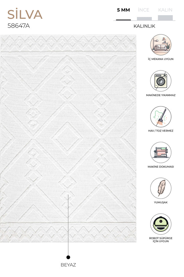 Silva Beyaz Temizlenebilir Halı 58647A